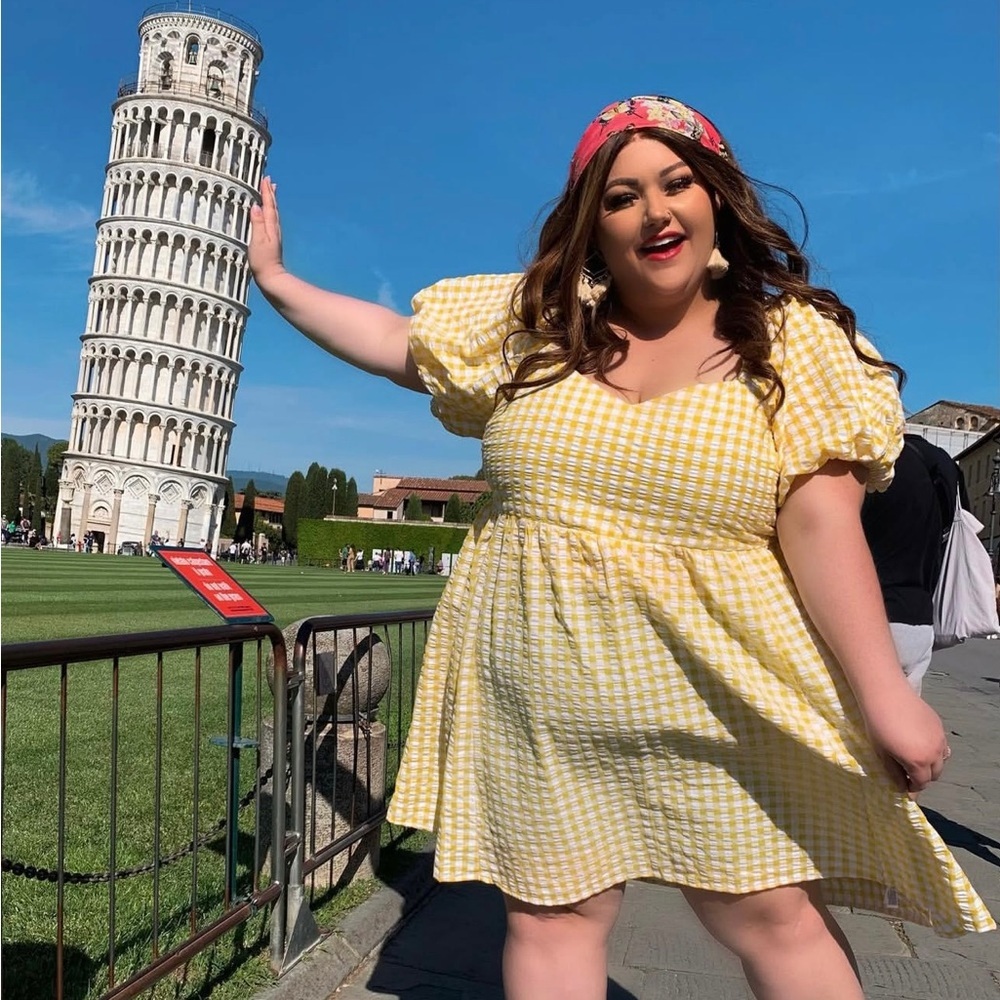 Old Navy All-Day Mini Dress Fit Flare Puff-Sleeve 3X Yellow Cottagecore Prairie